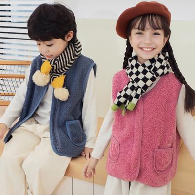 Children Fleece Vest Sleeveless Jacket Solid Color V-Neck Zippered Vest with Pockets Warm Winter Plush Vest for Boys Girls