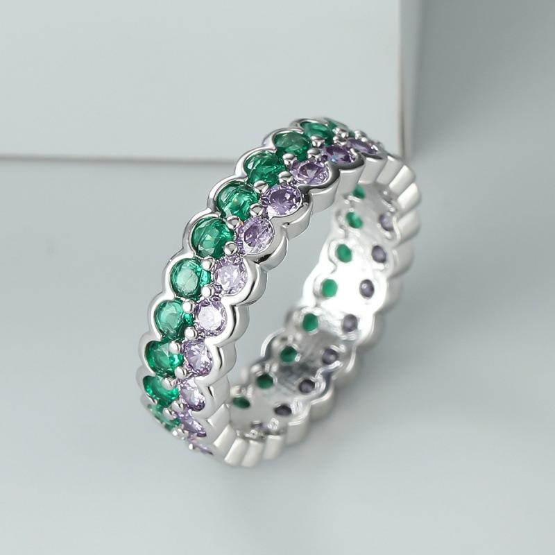

Shine inlaid green purple full circle full of diamonds ring retro minimalist jewelry no. 6