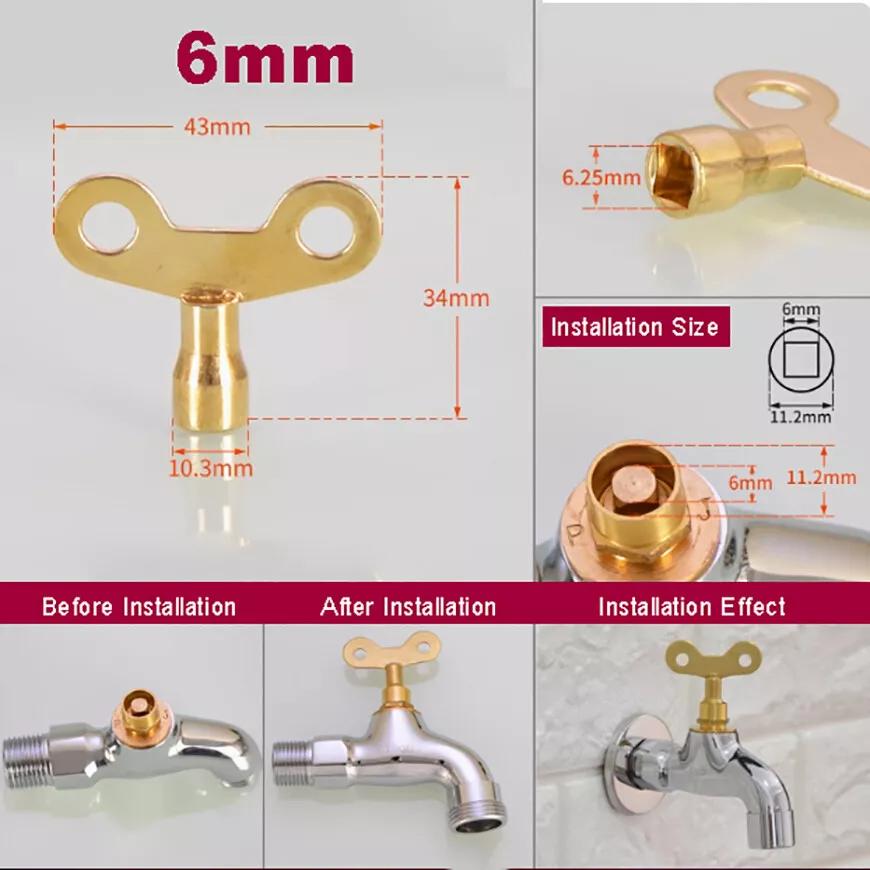 2Pcs/lot Metal Clock Type Plumbing Switch Keys For Faucet And Water Tap Key 6mm 7mm