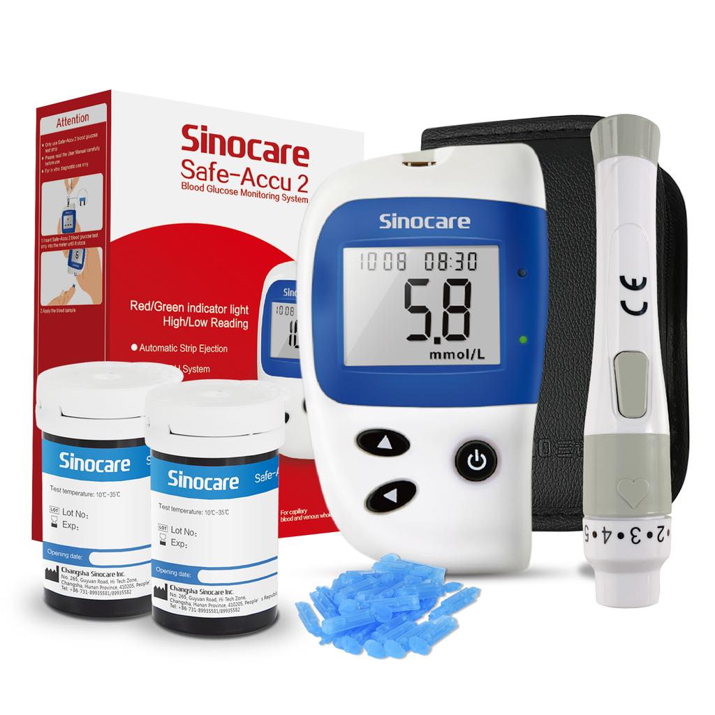 AWP1 Sinocare Safe Accu 2 Glucometer Kit Blood Sugar Meter Diabetes Sugar Test Machine Glucose Test Strips with Lancets