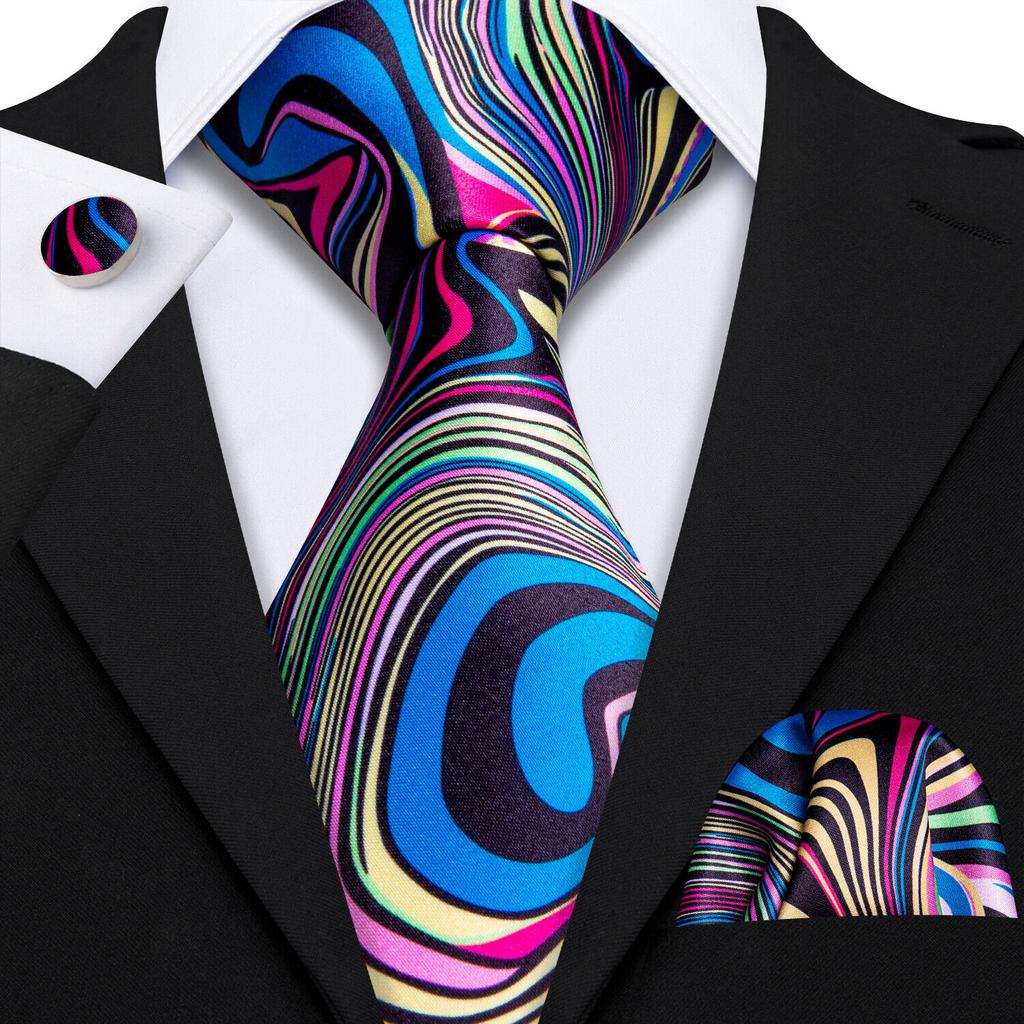 Barry.Wang Ties for Men Necktie Hankerchief Cufflinks Set Burgundy Striped Jacquard Wedding
