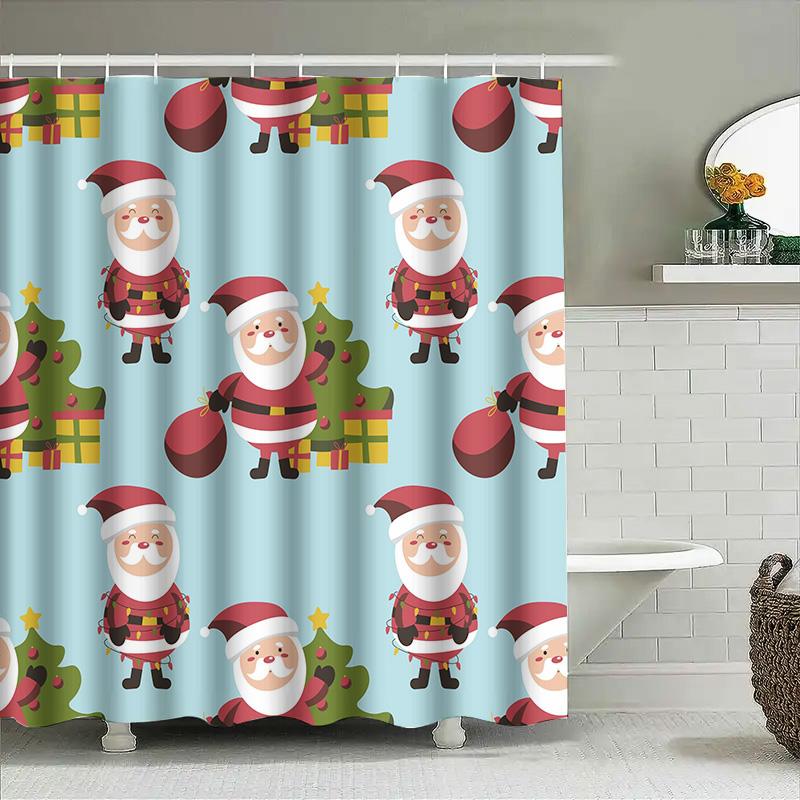 Christmas Shower Curtain, Santa Claus Patterned Plastic Waterproof Home Decor Waterproof Fabric Bathroom Accessories Set Xmas Ch