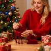 Weihnachtshirsch Beflockt Weihnachtstiere 2 Stück Rot und Grün Ästhetisch Stehend Sitzend Elch Statue Für Arbeitsplatz Nachttisch
