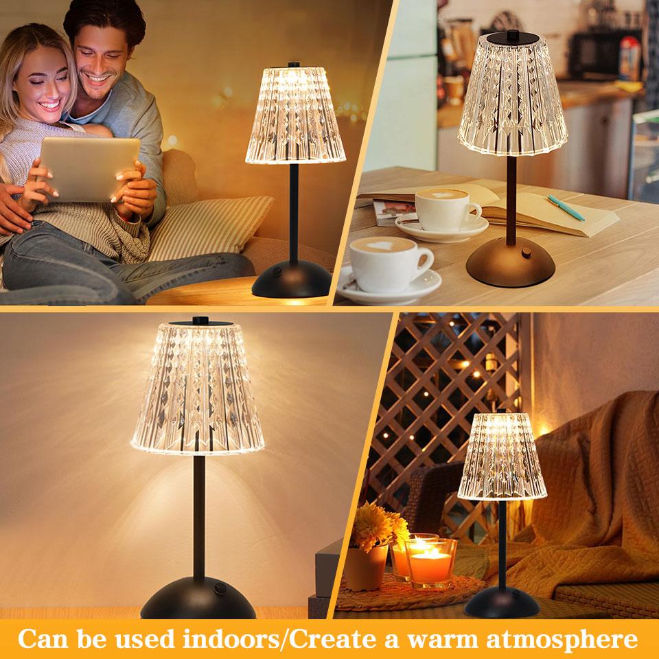 Crystal Retro Table Lamp USB Rechargeable Touch Sensor Atmosphere Lamp Rechargeable Dimming LED Light Bar Hotel Bedside