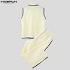 INCERUN Men Stitching Sleeveless Buttons Waistcoat And Long Straight Pants Sets