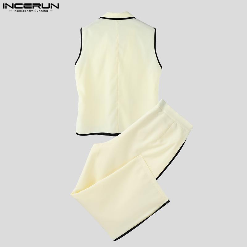 INCERUN Men Stitching Sleeveless Buttons Waistcoat And Long Straight Pants Sets