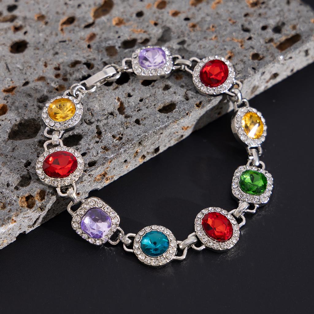 Colorful Inlaid Diamond Necklace for Men Trendy Personality Gemstone Collarbone Chain Hip Hop Niche Design Sense Men's