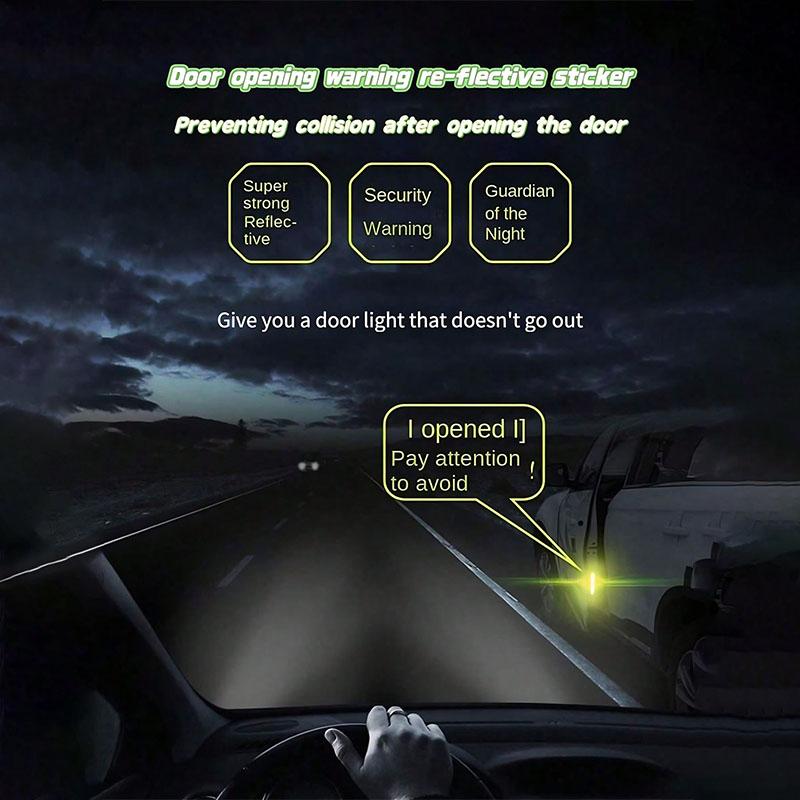 Reflective Door Stickers - Night Safety Warning Decals, High Visibility Anti-Collision, Waterproof for Doors/Bumpers, Cool Desig