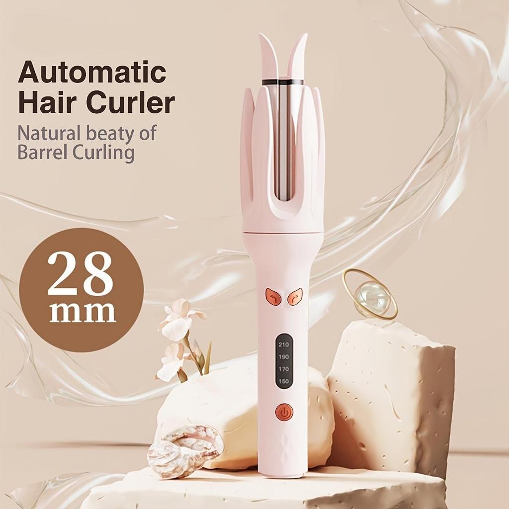 Automatic Hair Curler 28mm, 4 Temperature Settings, Rotating Curling Iron for Long Hair, Anti-Scald, with No Battery Required for Wet/Dry Use