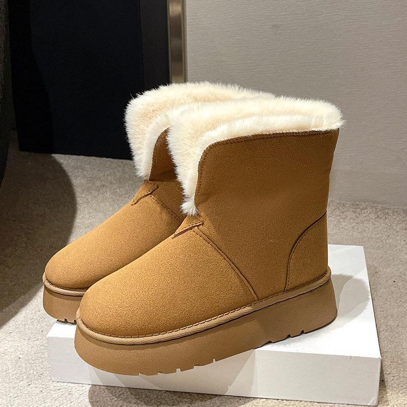 Fur and Fur Integrated Snow Boots for Women Winter with Thick Velvet and Outer Wear Warm and Thick Soled Cotton Bread Shoes