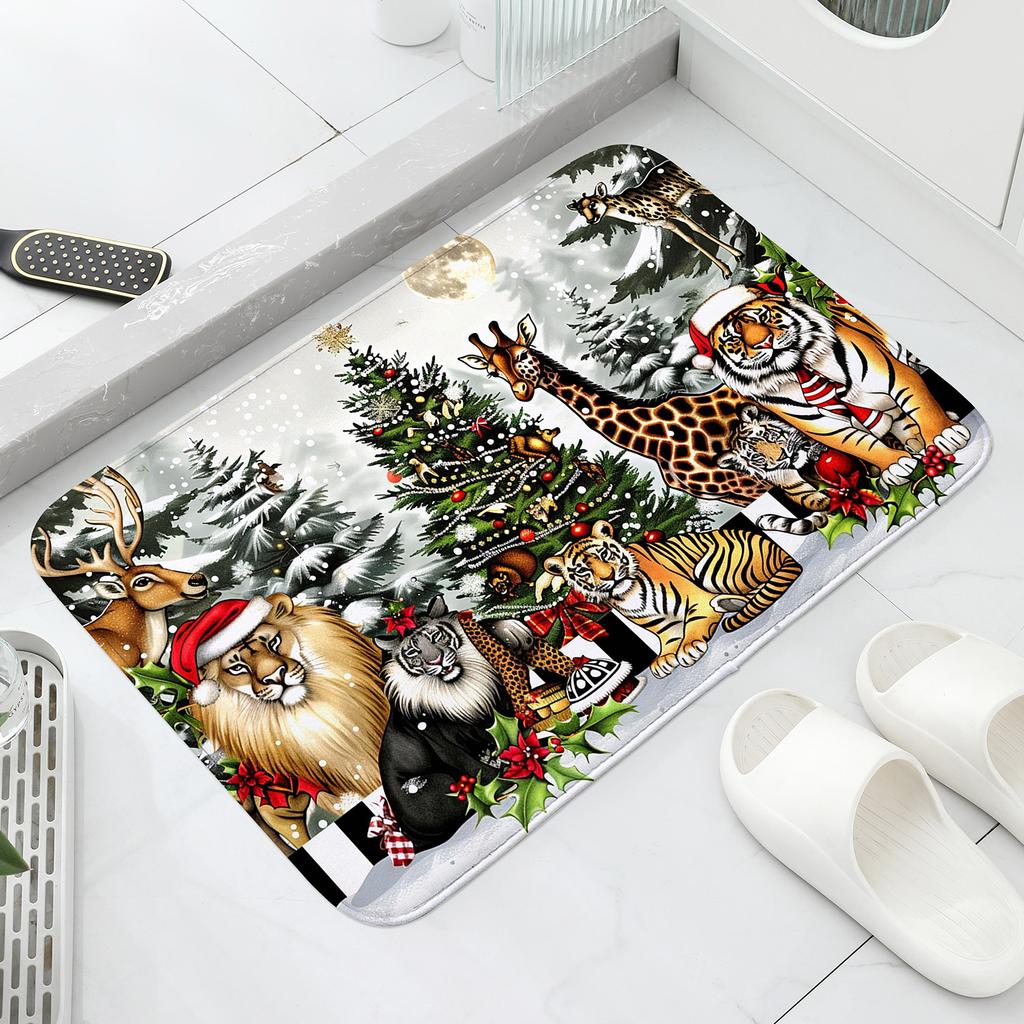 Christmas Pine,deer,and Owl Patterns,washable Door Mats for Christmas,suitable for Decorating Carpets In Corridors,bathrooms,hom