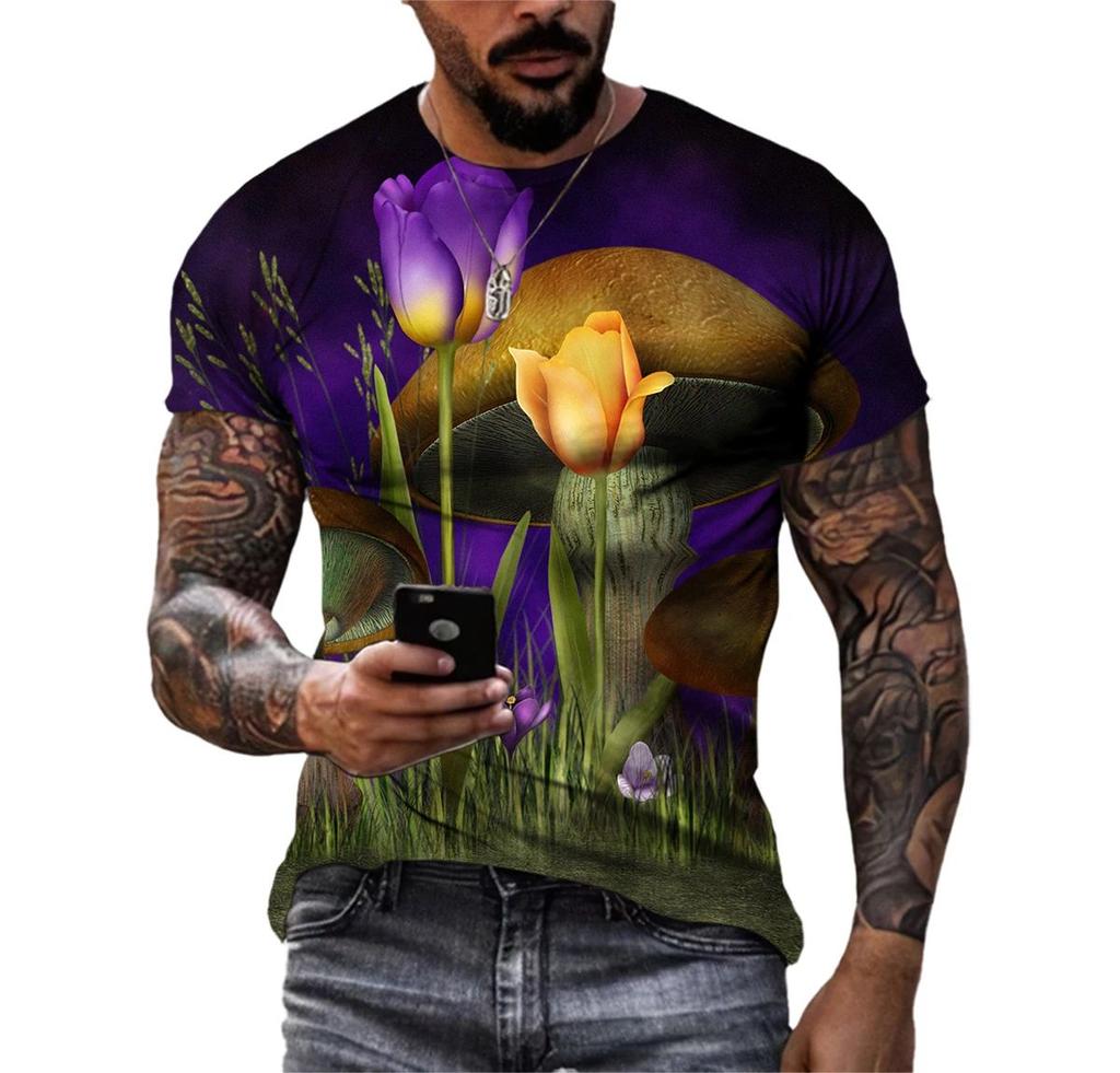 Fashion Casual 3d Printed Nature Landscape Pattern Summer Men Interesting Trend Plus Size Street Personality Harajuku Loose Top