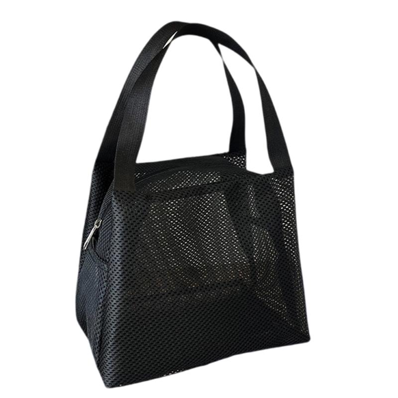 

Косметичка из сетки с вентиляцией, прозрачный органайзер для хранения, просторное отделение, складная ручка для переноски, держатель для предметов первой необходимости для спортзала чёрный