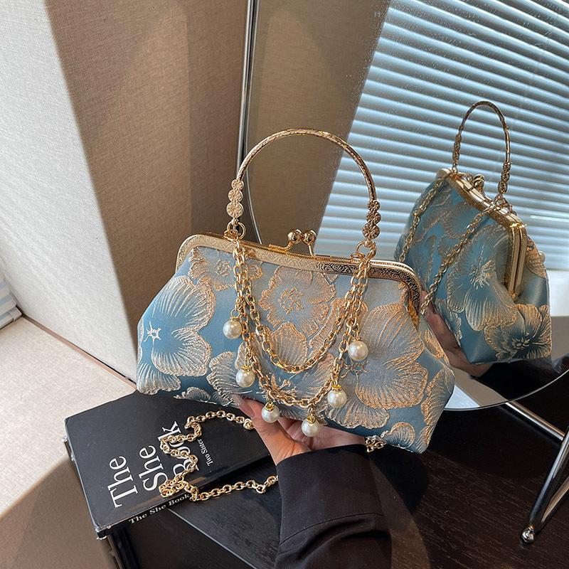 

Ципао сумка темпераментная элегантная вечерняя сумка-клатч портативная сумка с золотым верхом жемчужная сумка через плечо синий