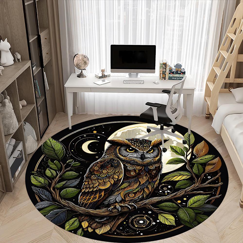 1pc Night Owl Print Chair Carpet for Office, Round Non-Slip Durable Large Size Office Carpet, Suitable for Office, Beautiful Decoration
