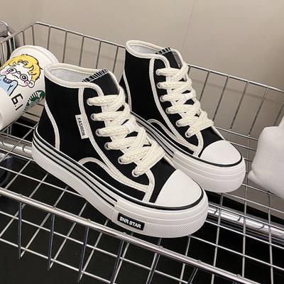 Spring, Summer, Autumn and Winter Women's Shoes Women's Sneakers Canvas Shoes Mid-cut Round Toe Lace-up Casual All-match Shoes