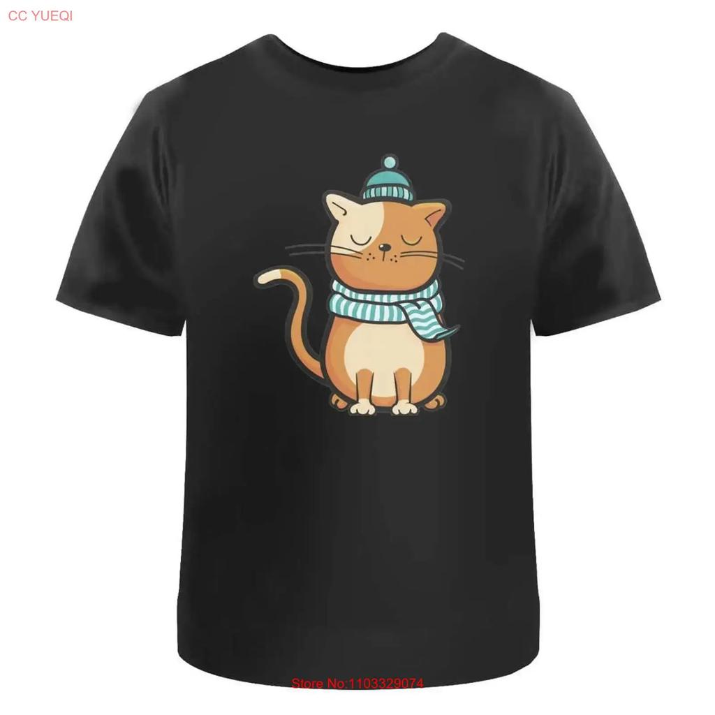 Katze Mit Schal Mütze T-Shirt 100% Baumwolle S 2XL TA042508 vintage Gewaschen Mann Leicht Unisex Atmungsaktives Oberteil Für Den Alltag