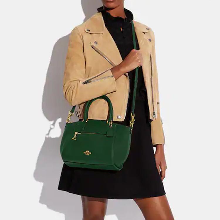 Coach Elise 24 Unifarbene Metallisches Logo Reißverschluss Poliertes Kieselsteinleder Schulter Crossbody Tragetasche Mittel Damen Handtaschen 79316-B4CZS