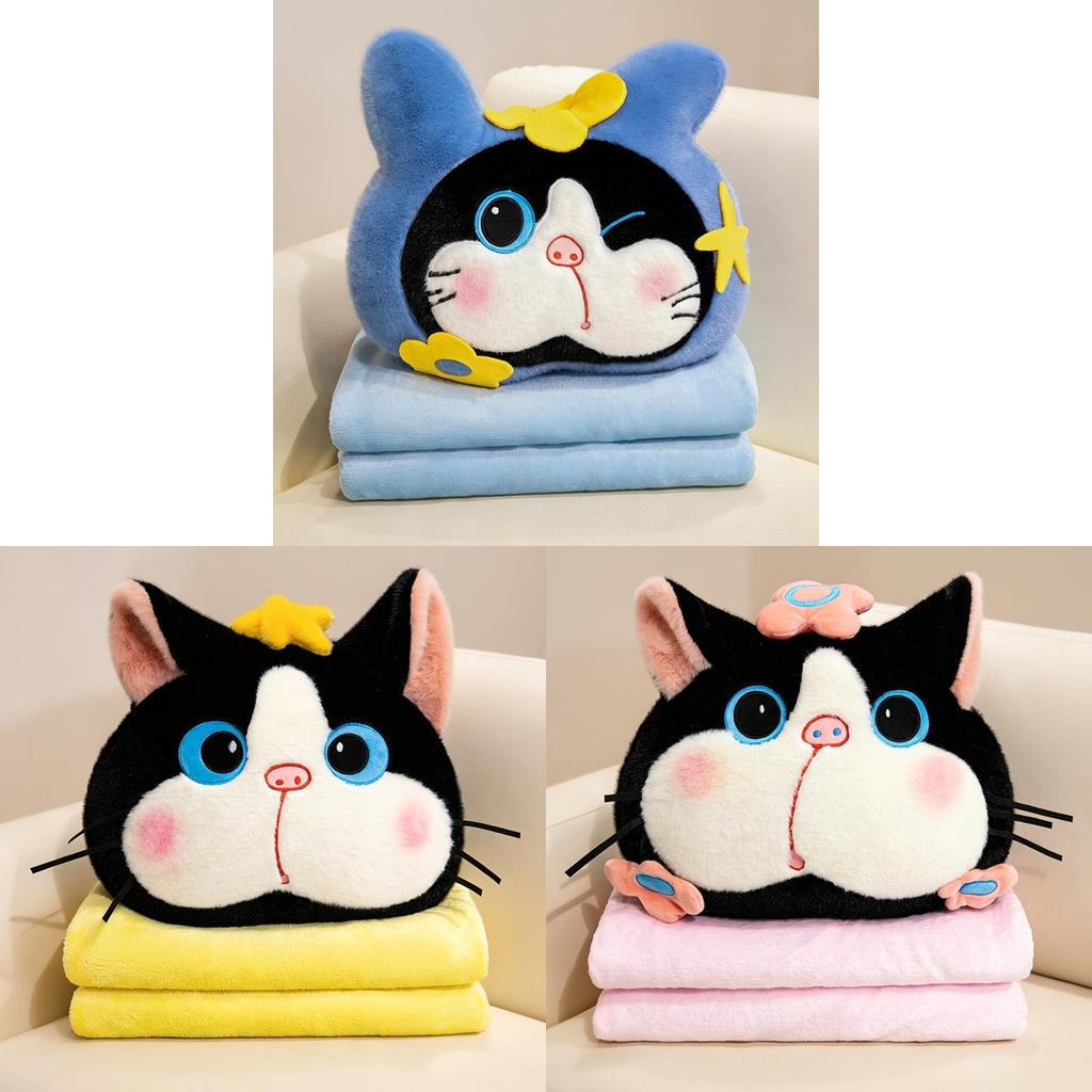 Cartoon Cat Pig Plush Pillow Blanket With Embroidered Animal Pattern For Office Nap And Travel Comfort