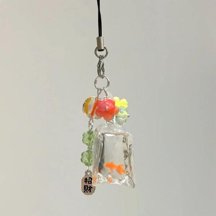 Einzigartiger Fisch- und Blumen-Handy-Schmuck Multifunktionaler Fisch-Anhänger Handy-Lanyard Acryl-Perlenkette zur Dekoration