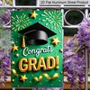 Plat 2D 1 pièce "Félicitations DIPLÔMÉ(E) !""" Panneau Décoratif Mural en Métal Aluminium - 20x30 cm Décor de Remise de Diplôme Vert & Doré, Art Mural Chapeau de Diplômé & Feux d'Artifice, Parfait pour"""