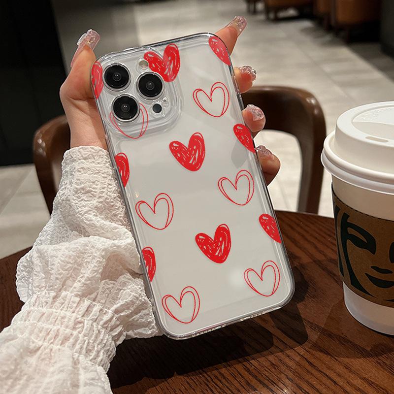 Summer new product ultra-thin naked red love mobile phone case iPhone15 anti-drop transparent all-inclusive Apple 17promax