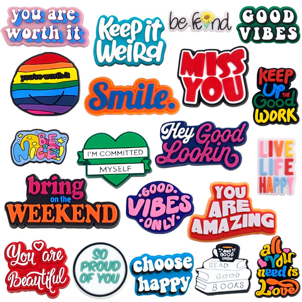 English Phrase & Flower PVC Shoe Charms - Soft Rubber Clog Decorations