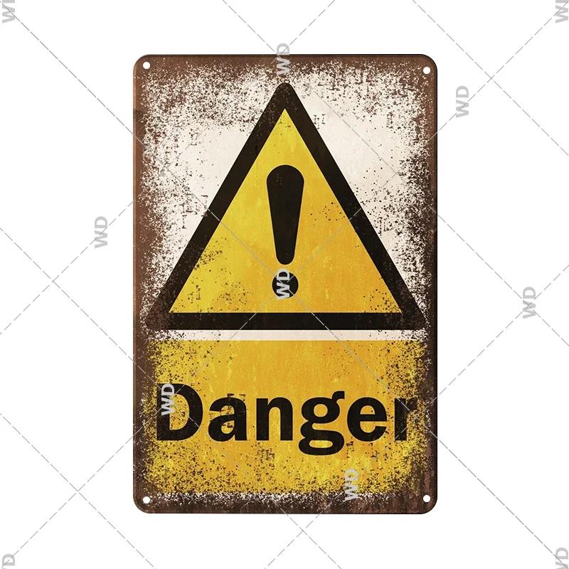 Hisun Tin Sign High Definition Metal Tin Sign Funny Warning Caution Signs Set Retro Danger Electric Shock Hedge Cutting Wall Art Decor for Gar