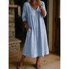 QICED Fashion Summer Spring Solid Color Print V-Neck 1/2 Sleeves Casual Dresses