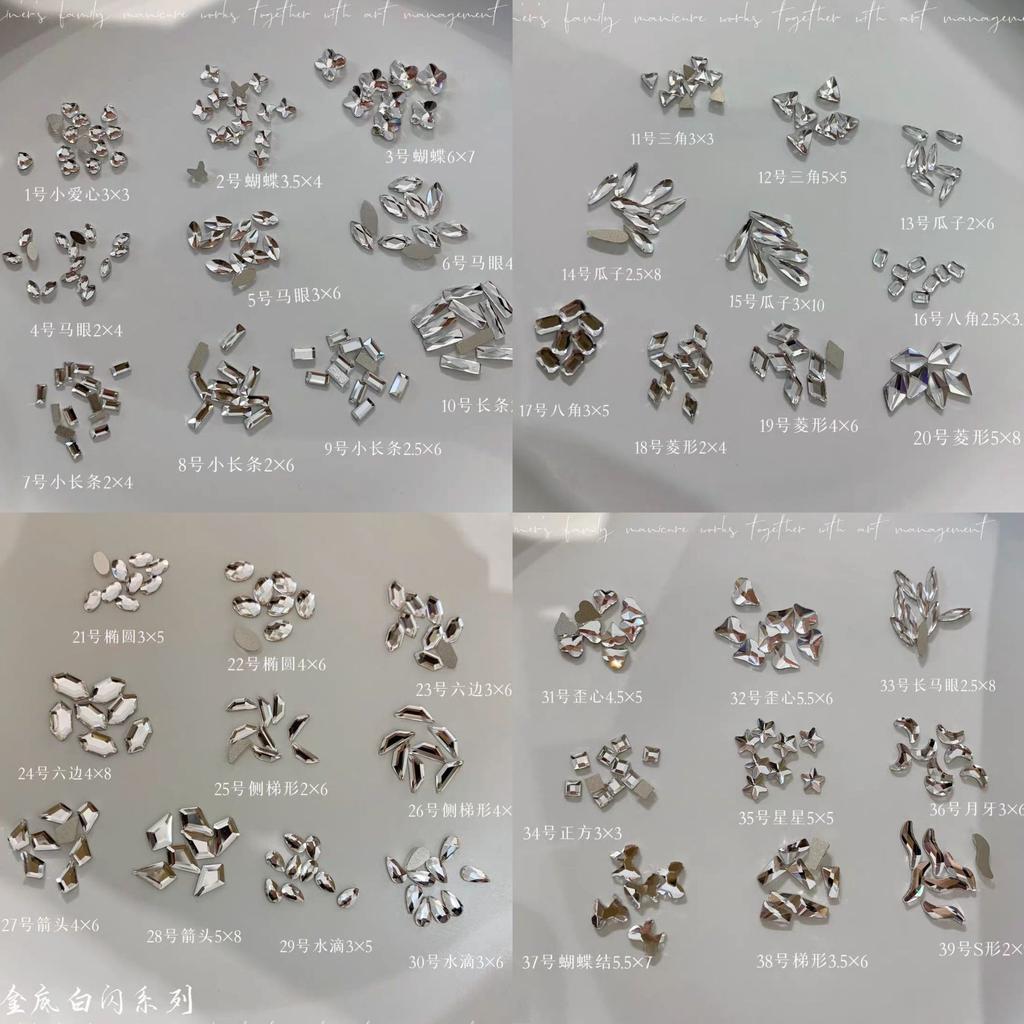 Nail Art White Flat Bottom Special-Shaped Diamond Size Mini Water Drop Love Square Transparent Diamond Jewelry White Rectangular Diamond