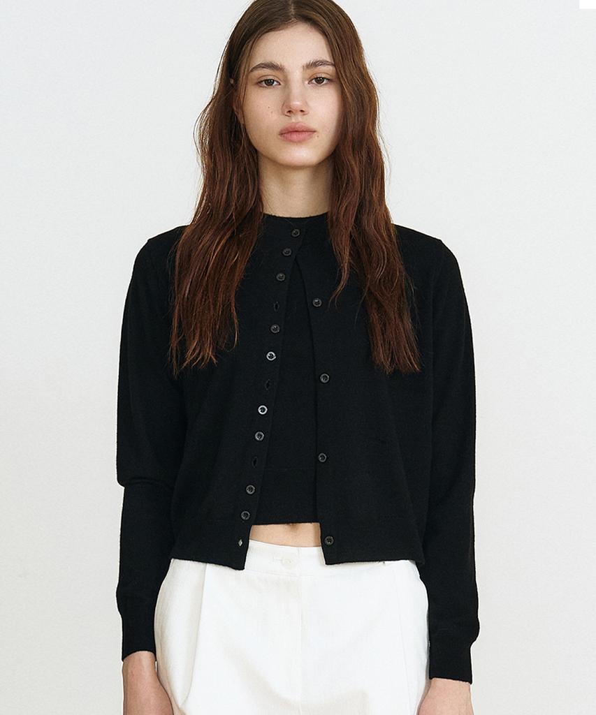 MAKE A TOAST Button Cardigan & Sleeveless Set (Black) Mbfsnt001Bk