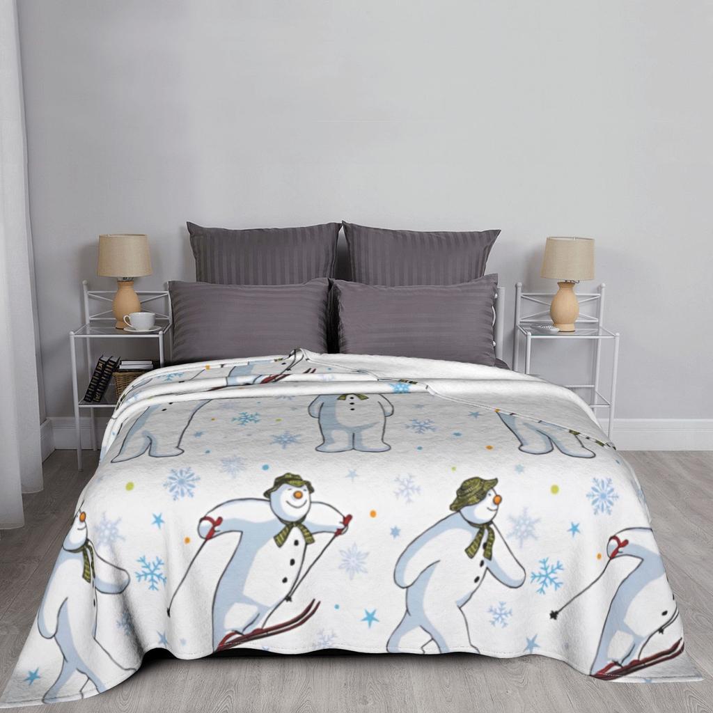The Snowman And The Snowdog Knitted Blankets Cartoon Fairy Fuzzy Throw Blankets Bedding Printed Soft Warm Multifunction Quilt
