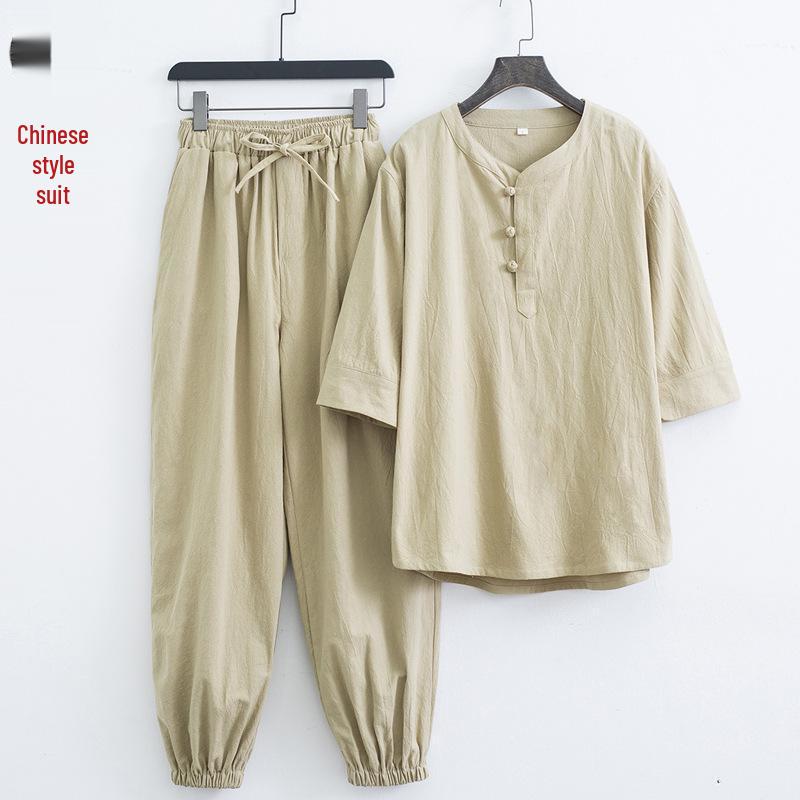 Men's White Zen Buddhist Meditation Suit: Cotton Linen Daoist Robe & Tang-Style Top