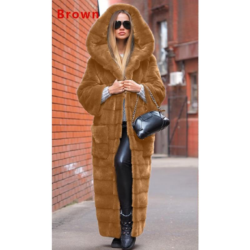 Autumn new product imitation fur coat hooded cotton coat thickened and extended plush coat women's coat trench coat