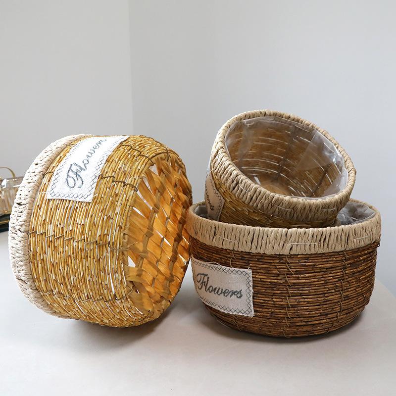 Imitation Rattan Flower Basket, Green Ivy Flower Pot, Living Room Container, Storage Basin, Green Plant Gardening Utensil, Flower Basket