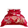 Luxury Dragon & Phoenix Embroidered Wedding Bedding Set - Red Bridal Room Dowry Sheet & Duvet Combo