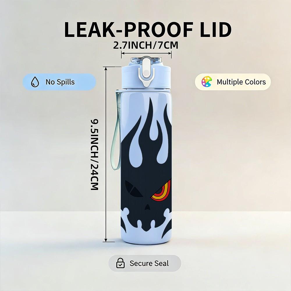 1PC Black Flame Symbol Art 750ml Color Plastic Sports Water Bottle Leakproof Flip Straw Lid Suitable for Sports Office Home Use