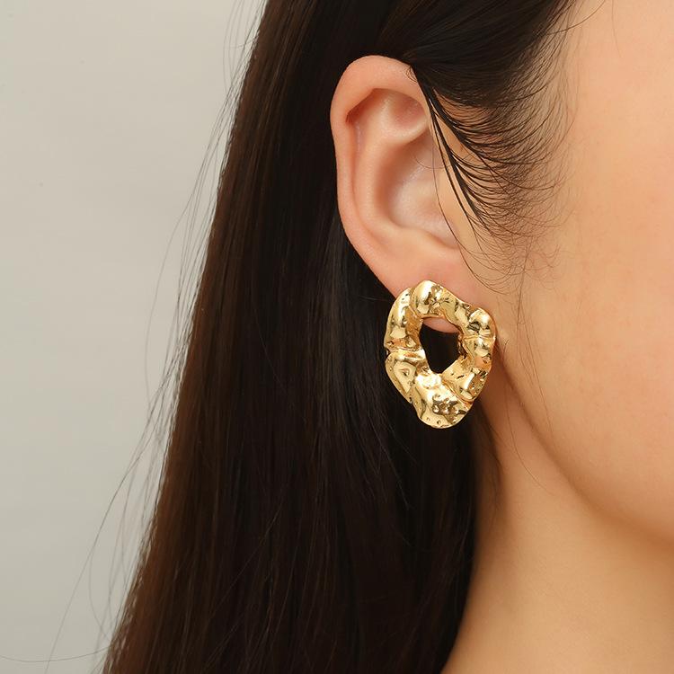 Titanium Steel Folded Geometric Earrings Women's, Irregular Round Square Love Stud Earrings Medieval Earrings Tide