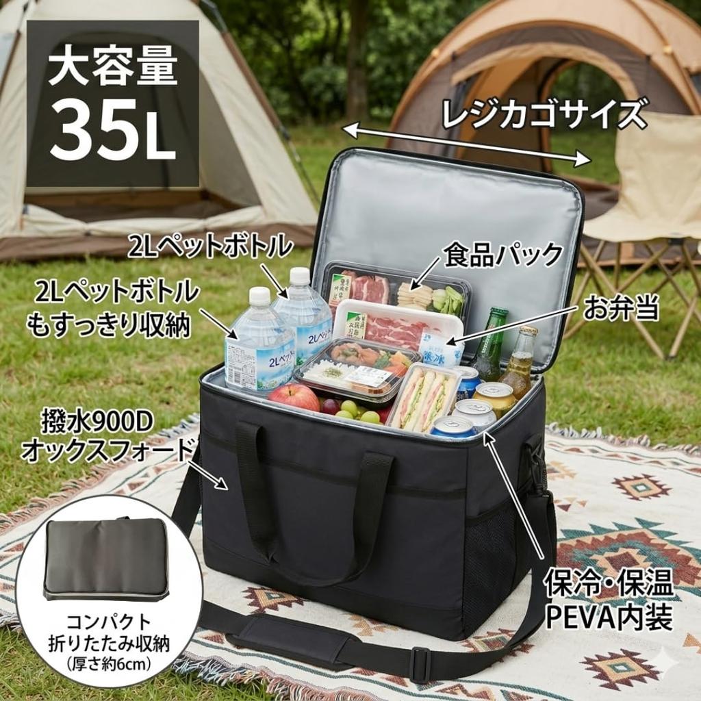 Large Capacity 35L Cooler Foldable Cooler Shopping Basket Soft for Black Bag, Box, Bag, Cooler, Waterproof, Outdoors, Camping, Shopping,