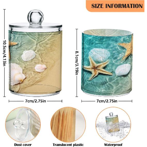 2 Pack Sandy Beach Qtip Holder Apothecary Jars with Lids, Clear Apothecary Jar Food Storage Container for Tea, Coffee, Cotton Balls, Dental Floss