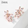 ZAKOL Fashion Simple Copper Alloy AAA Cubic Zirconia Stud Earrings for Women Cute Pearl Leaf CZ Wedding Earring Jewelry EP3156