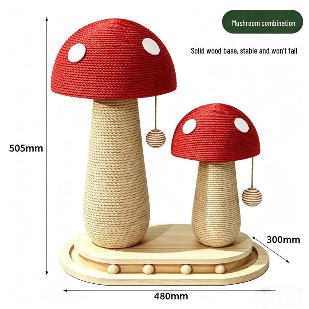 Durable Sisal Mushroom Cat Scratching Post: Vertically Mounted Claw Sharpening Toy