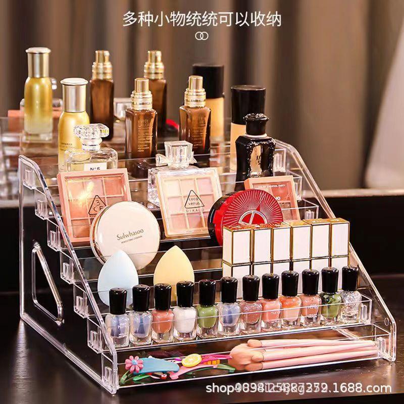 Akrylowy organizer na przybory do makijażu: Biurkowe pudełko do przechowywania kosmetyków na pędzle, gąbeczki, szminki i palety