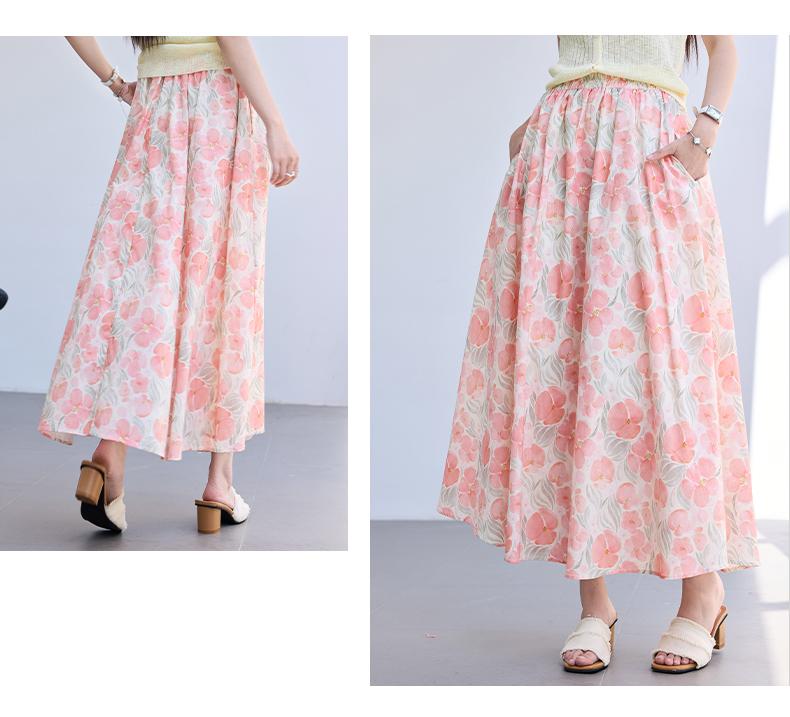Summer Monet Water Lily Print A-line Half Skirt