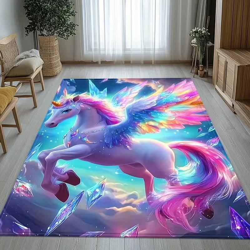 Magical Unicorn Pink Cloud Fantasy Carpet Soft Play Mat for Girls Room Nursery Bedroom Floor Mat Home Decor Rug Gifts