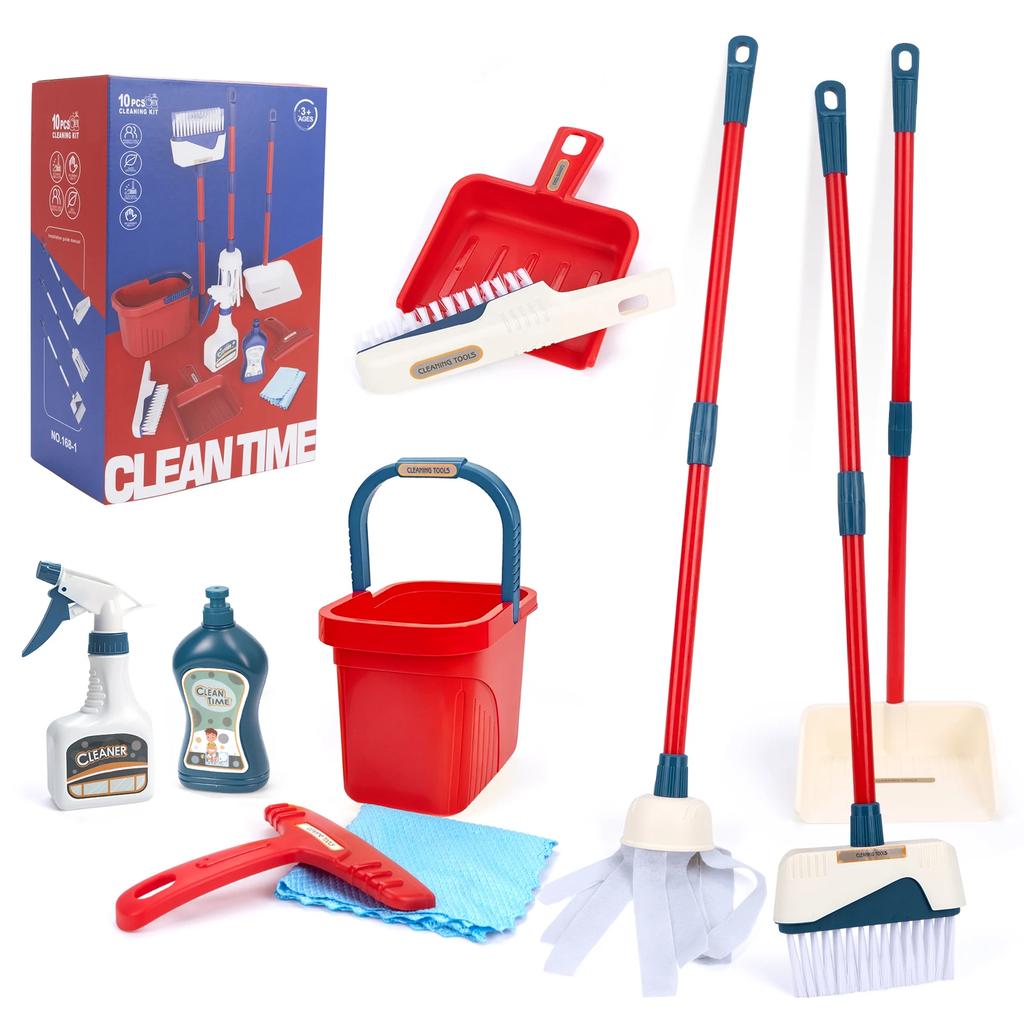 12pcs/set Kids Cleaning Set Housework Supplies Kit with Dustpan Broom Bucket Mop Cleaning Set Play House Toys for Boys & Girls