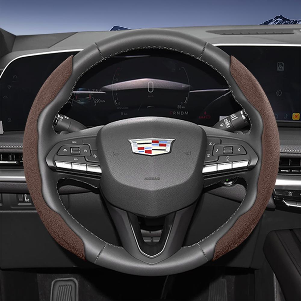 Suitable for Cadillac Sports Suede Steering Wheel Cover with Split Snap-On Design for Models Such as Escalade, Lyriq, Xt5, Xt4, Xt6, Ct5, Ct4, Celesti