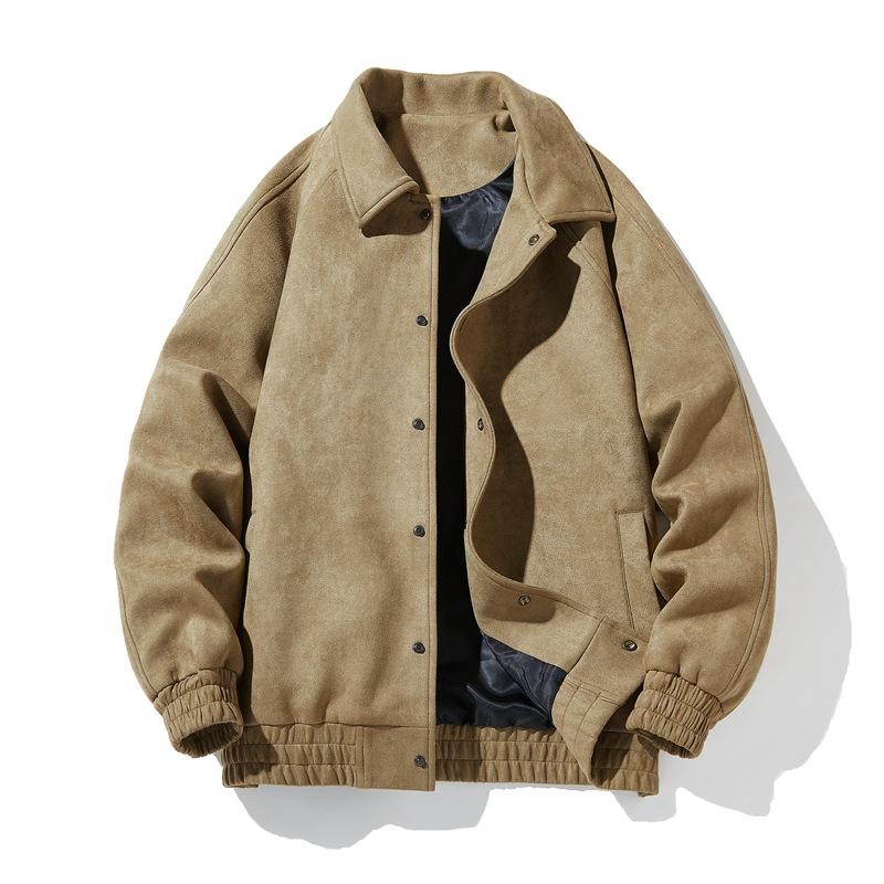Men's Spring and Autumn Lapel Suede Jacket Vintage Loose Men's Casual Jacket Top