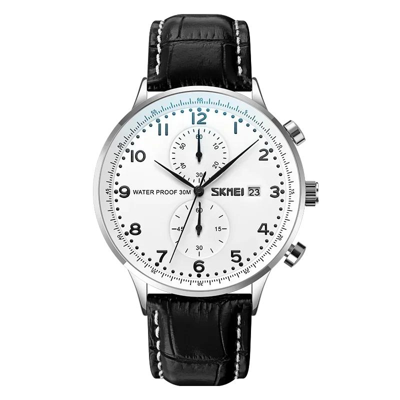 Skmei Mens Top Brand Luxury Genuine Leather Strap Waterproof Date Wristwatch Clock Reloj Hombre Stopwatch Quartz Watches 9301