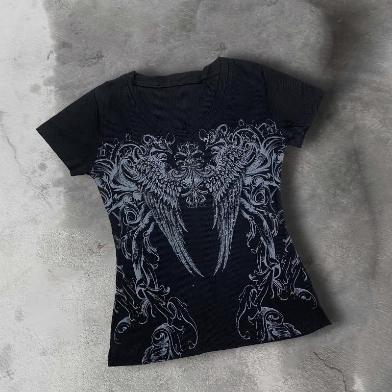 European Women's Y2K Fitted Short Sleeve Print Top T-Shirt Flirty Retro Fashion Women's Clothing